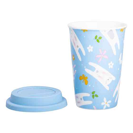 Порцелянаовий стакан із силіконовою кришкою та отвором для трубочки 420 мл Блакитний RX-N240546BL Київ