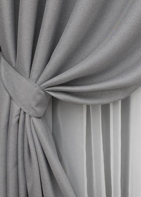 Комплект штор на люверсах VR-Textil Льон-блекаут 1397ш Сірий 150х250см 2 шт (37-0136) Київ - фото 4