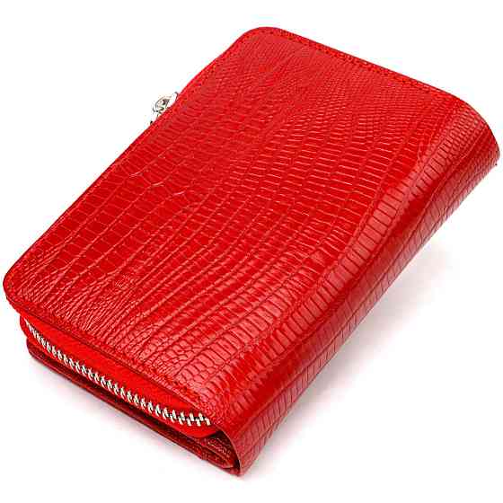 Фактурное женское вертикальное портмоне с монетницей на молнии из натуральной кожи с тиснением CANPELLINI 21731 Красное Киев