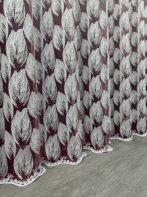 Тюль "Грек-сітка" омбре з вишивкою Листочки колір рожевий з білим 1482т Київ - фото 5