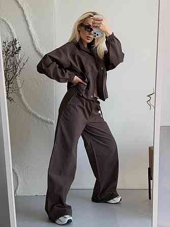 Женский стильный повседневный костюм из плащевки Шоколад Одесса