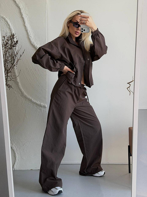 Женский стильный повседневный костюм из плащевки Шоколад Одесса - изображение 6