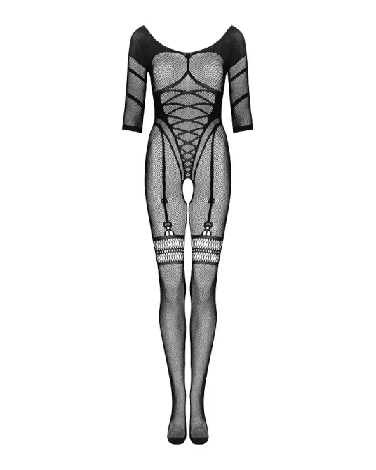 Сітчастий бодістокінг з імітацією підв’язок Obsessive Bodystocking G329 XL/XXL, black, з доступом Львів - фото 3