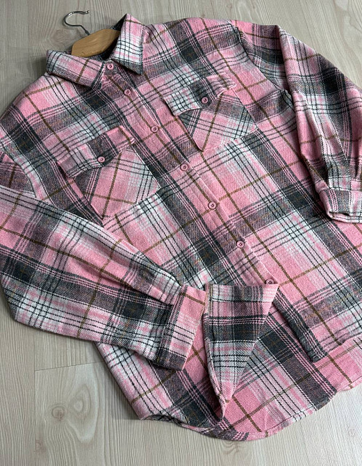 Рубашка женская YZY 223 клетчатая оверсайз теплая байка, розовый, one size Киев - изображение 13