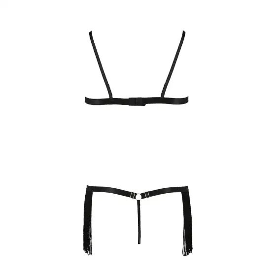 Комплект білизни Passion Exclusive KASSANDRA SET OpenBra L/XL black, ліф з бахроми, трусики-спідниця Львів