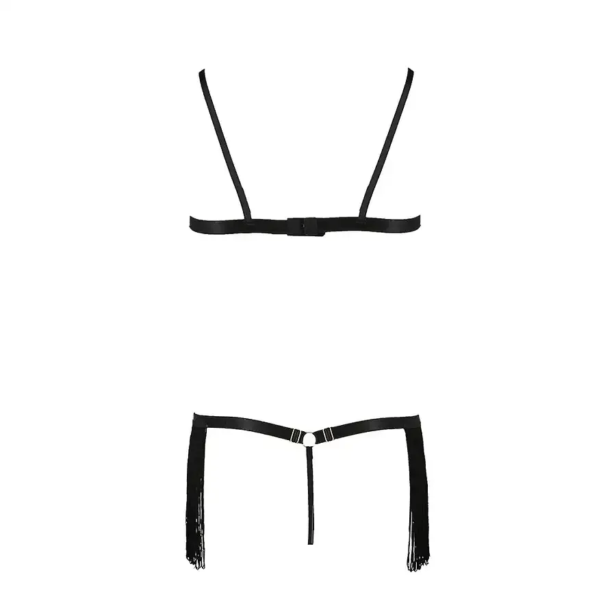 Комплект білизни Passion Exclusive KASSANDRA SET OpenBra L/XL black, ліф з бахроми, трусики-спідниця Львів - фото 6