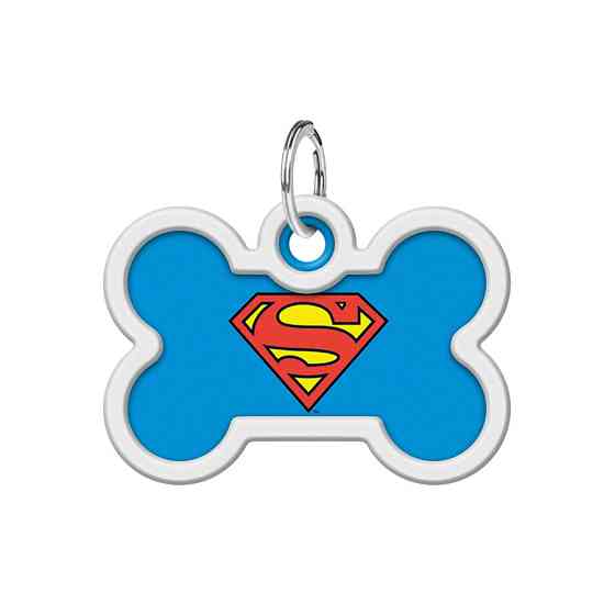 Адресник для собак і котів металевий WAUDOG Smart ID з QR-паспортом, малюнок "Супермен-герой", кістка, Д 40 Вінниця