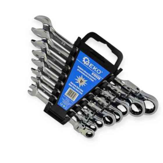 Набор ключей рожково-накидных с трещеткой 8-22 мм 8 шт (планшет) CrV шарнирные Мукачево