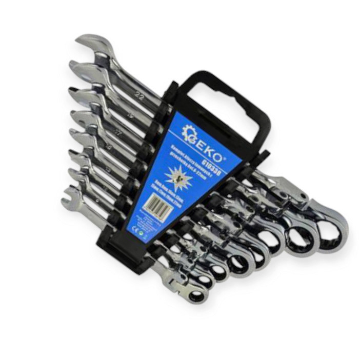 Набір ключів ріжково-накидних з тріскачкою 8-22 мм 8 шт (планшет) CrV шарнірні Мукачево - фото 3