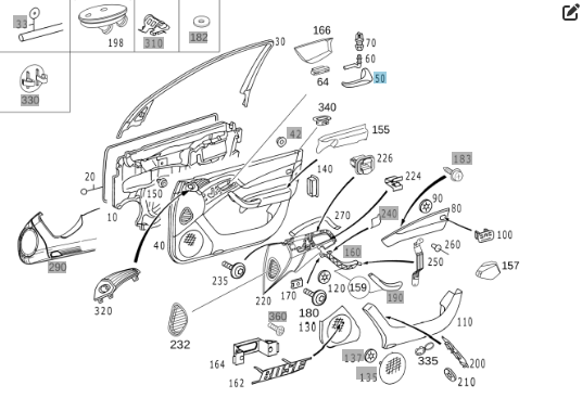 Mercedes-Benz  A2207660324 Внутрішня ручка відкриття лівих дверей рестайлінг S-class short W220 S-class long V220 Одеса