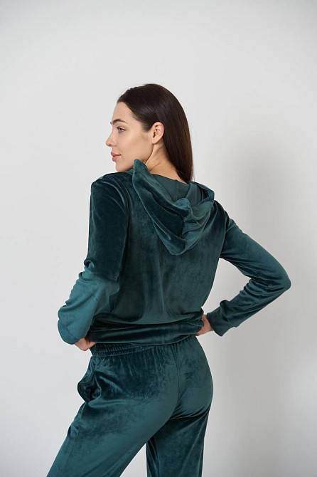 Женский велюровий костюм на змейке с капюшоном Изумрудный S Харьков - изображение 2