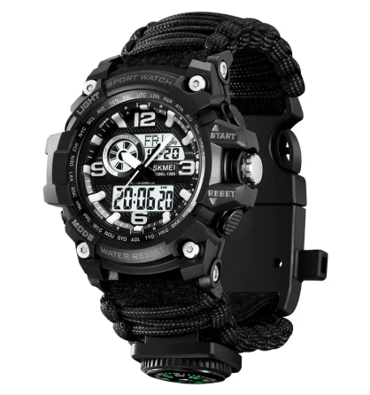 Годинник чоловічий спортивний наручний Skmei 1283 з паракордовим ремінцем (Чорний) Вінниця