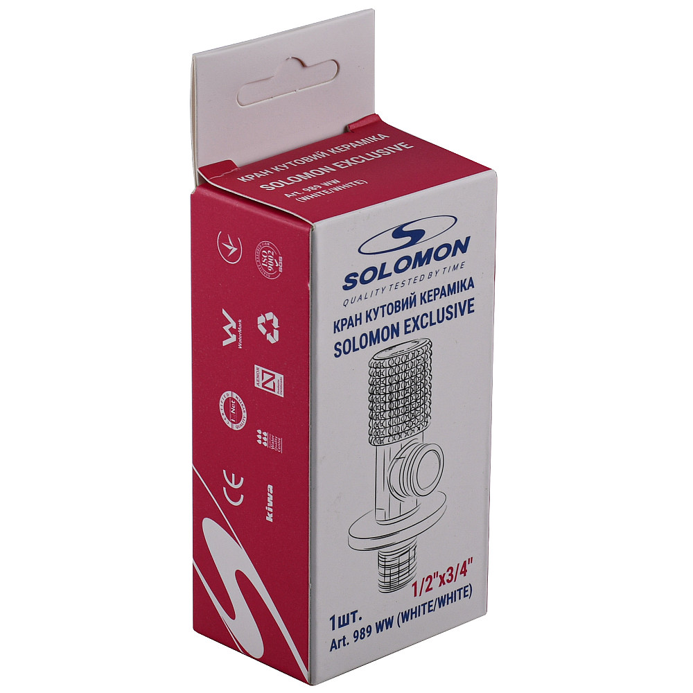 Кран кутовий кераміка SOLOMON EXCLUSIVE 1/2″X3/4″ 989 WW (White/White) ( 1шт.) Тернополь - изображение 5