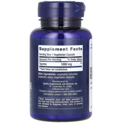 Вітамінно-мінеральний комплекс Life Extension Таурін, 1000 мг, Taurine, 90 вегетаріанських капсул (LEX-18279) Вінниця - фото 2