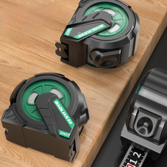 Рулетка будівельна вимірювальна 3м, прогумована з метричною шкалою з автоматичним замком, протиударна чорно-зелена Кам'янець-Подільський