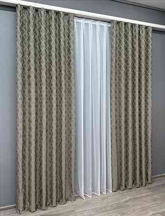 Комплект готовых штор VR-Textil Жаккард SAPFIR № 1755ш Серый с бежевым 150х300 см 2 шт (33-0711) Киев