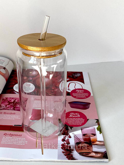 Склянка коктейльна "Слоік" 530 мл із кришкою і трубочкою прозора для дому та ресторану 102-769 Київ - фото 7