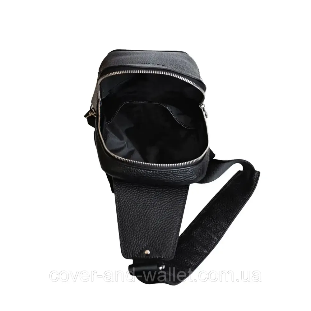 Мужская нагрудная сумка слинг из натуральной кожи черного цвета Grande Pelle 723710 Киев - изображение 8