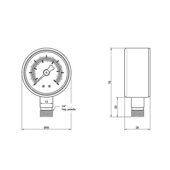 Манометр Thermo Alliance Standart 10 барів 1/4", нижнє під'єднання SD17010B Київ