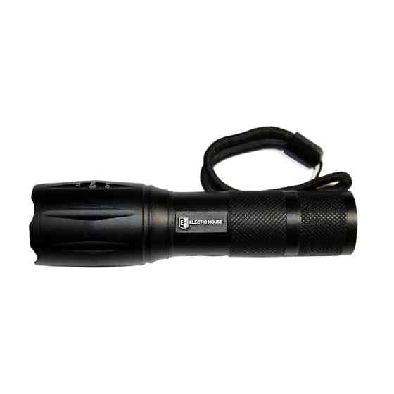 Фонарик с аккумулятором ручной 10Вт, IP65, черный Днепр