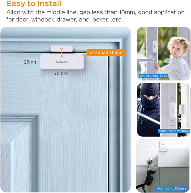 Беспроводной датчик открывания дверей и окон PANAMALAR D06 для умного дома Alexa 2.4G Wi-Fi сенсор, белый Киев - изображение 6