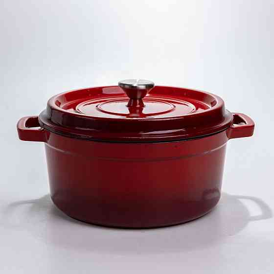 Каструля чавунна 4.5 л емальована з кришкою посуд для тушкування запікання томління кухонна Червона HP-1-19-RED Київ