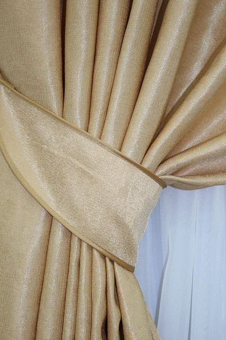 Комплект готових штор VR-Textil Льон Парма № 1089ш Золотистий 150х270 см 2 шт (30-907) Київ - фото 5