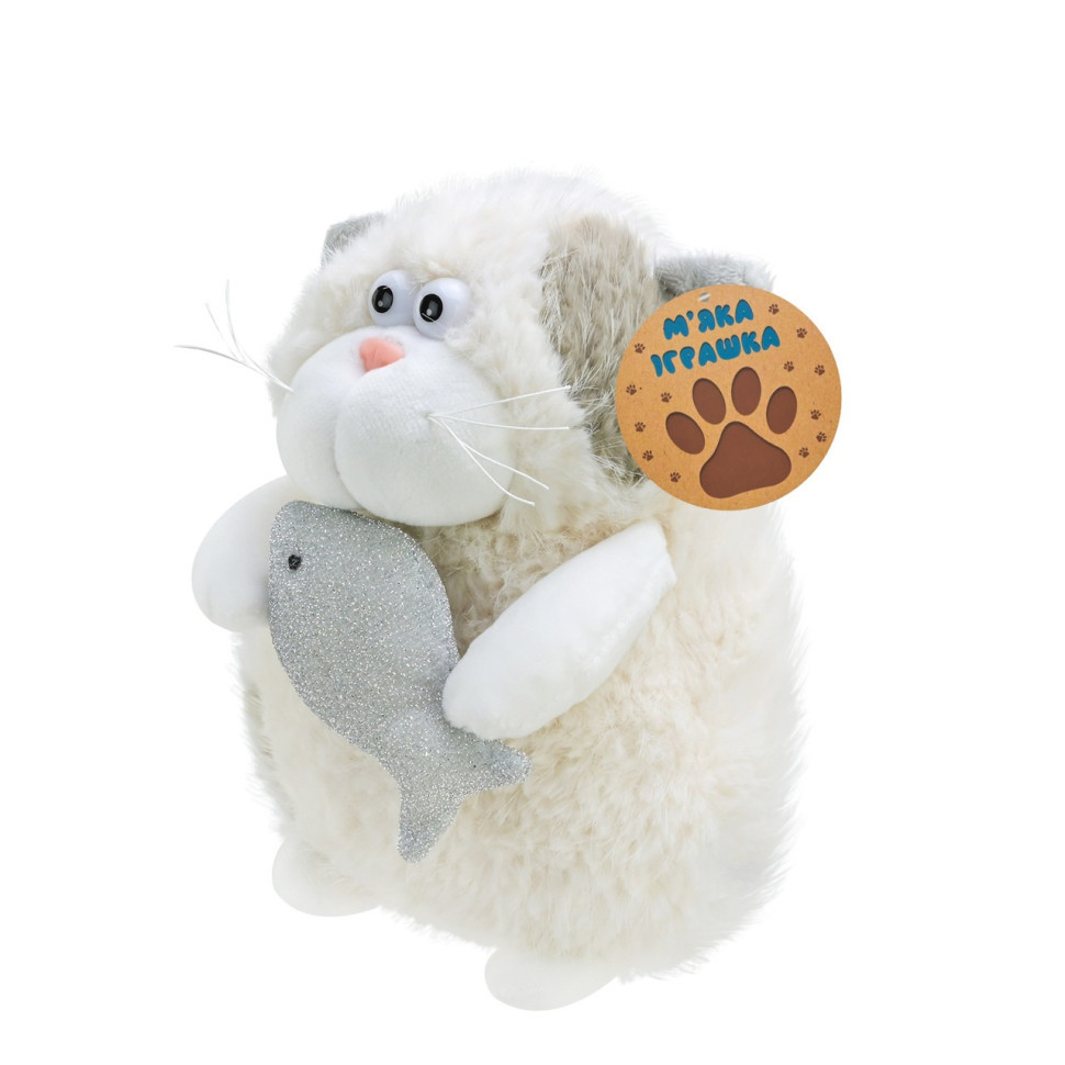 Дитяча м'яка іграшка "Кумедний кіт" C6302 з рибкою, розмір 20 см Вінниця - фото 2