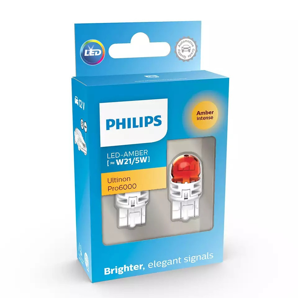 Комплект светодиодных ламп Philips 11066AU60X2 WY21/5W LED Ultinon Pro6000 SI 12V 2.5/0.5 W3x16q AMBER Харьков - изображение 2