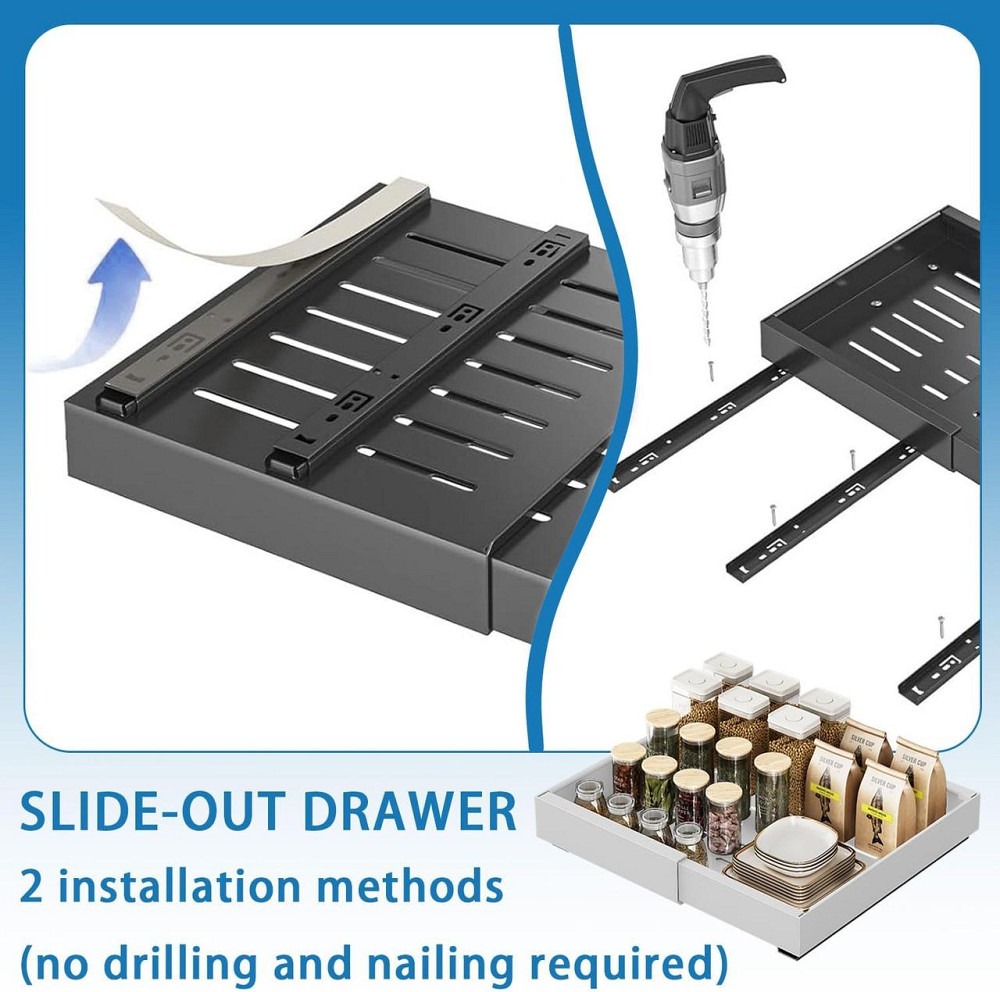 Телескопічна висувна шухляда 32-52 см для шафи, кухні, мийки, ящик органайзер для спецій посуду приборів, білий на клейкій основі Київ - фото 4