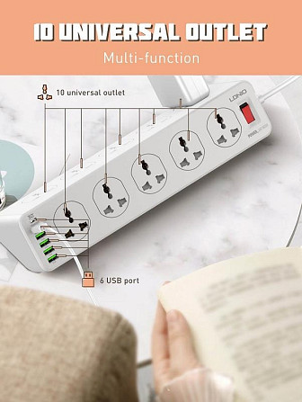 Мережевий подовжувач LDNIO 10 Розеток, 5 USB, 1 Type-C SC10610 (Білий, 2м) Миколаїв - фото 9