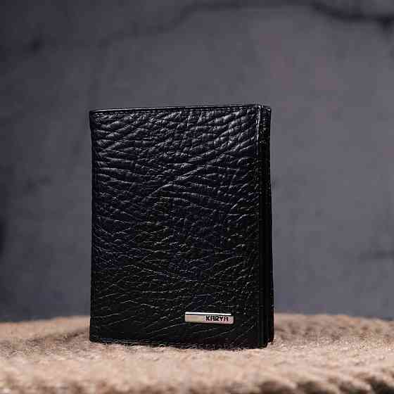 Небольшой кошелек без застежки из натуральной зернистой кожи Черный (KARYA) Киев