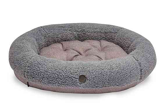 Лежанка для собак і котів овальна Harley and Cho, круглий лежак для тварин Bagel Fur Gray Одеса