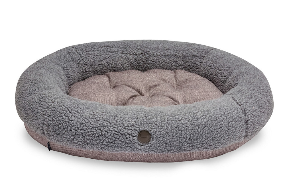 Лежанка для собак і котів овальна Harley and Cho, круглий лежак для тварин Bagel Fur Gray Одеса - фото 6