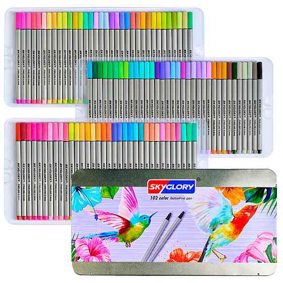 Набор разноцветных линеров в металлическом кейсе 102 цветов 0.4 мм + Альбом для скетчинга А4 на 50 листов Каменец-Подольский