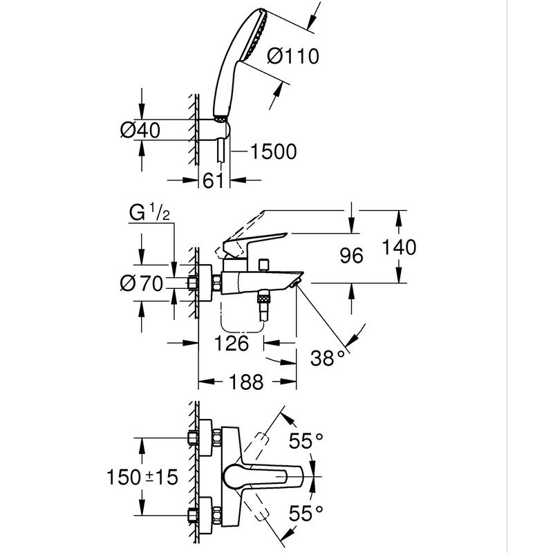 Змішувач одноважільний для ванни Grohe Eurosmart   ( 25276003 ) 37150 Харьков - изображение 2