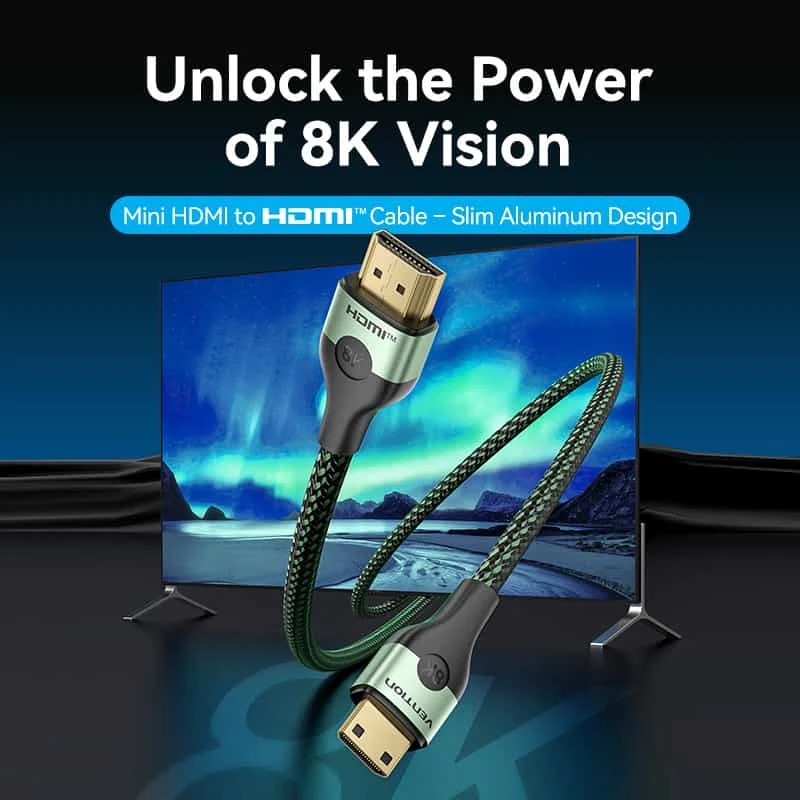 Кабель HDMI M - Mini M 2.0 м, V2.1 8K 60Гц Aluminum Alloy Type, Green Vention Винница - изображение 4