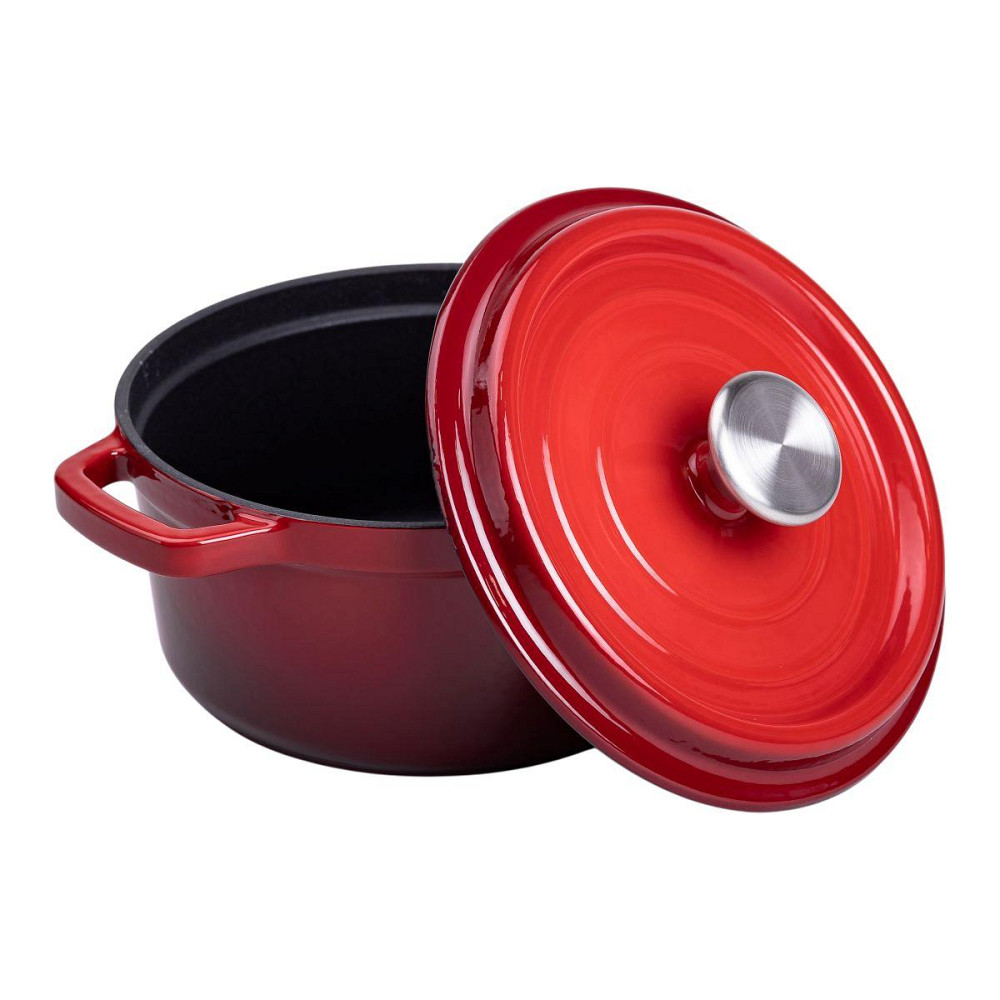 Каструля чавунна емальована 2 л з кришкою Ø20 см Червона HP-1-2R Київ - фото 3