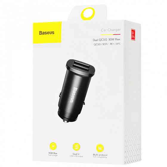 Автомобильное зарядное устройство для Baseus Square Metal QC 3.0 30W 2USB черный Львов