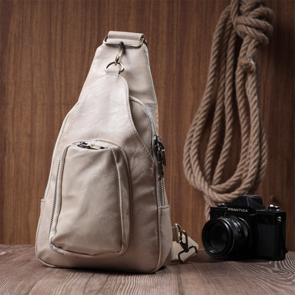 Стильная женская сумка из экокожи с акцентом на текстильную лямку Vintage 22774 Белый Киев - изображение 10