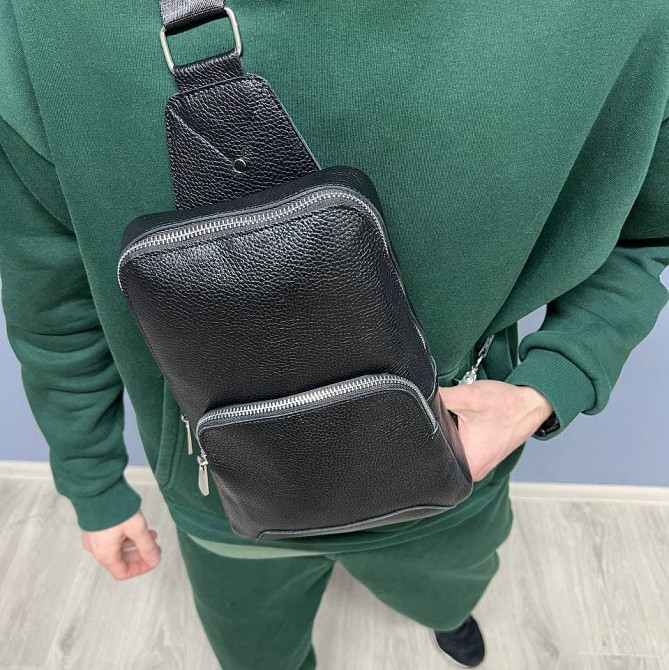 Нагрудная сумка слинг мужская из натуральной кожи вместительная повседневная, чернаяMasterSem Киев - изображение 6