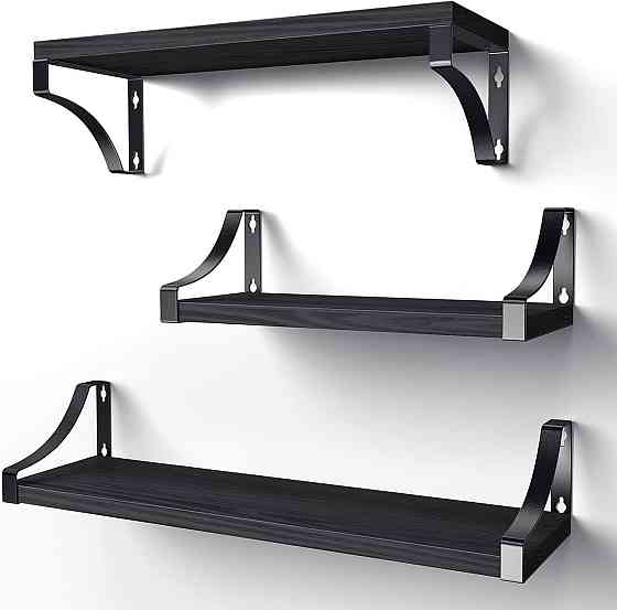 Полиця Pipishell PIFS01B-UK Чорний 3 полиці дерев'яні Paulownia металова конструкція дизайнерська настінна навісна до 10 кг Київ