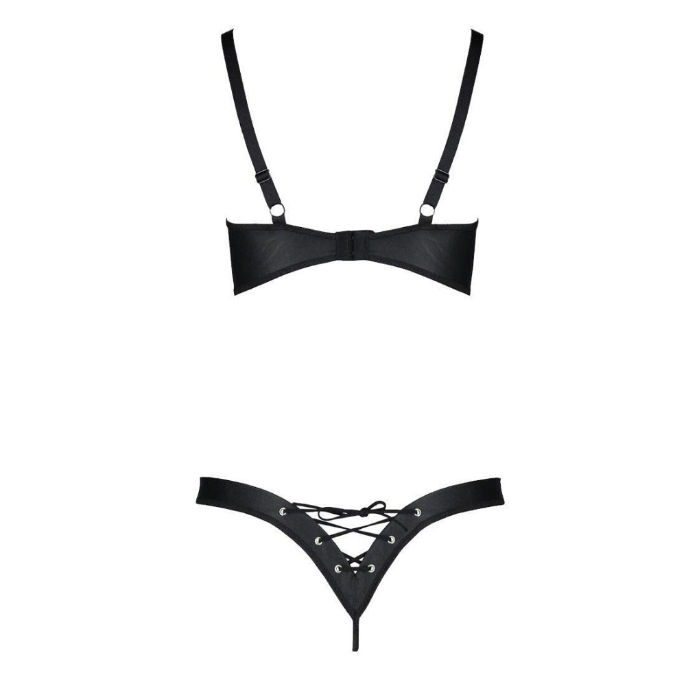 Комплект из экокожи Passion CELINE BIKINI 4XL/5XL black, открытый бра, стринги со шнуровкой Sex Aura Киев - изображение 4
