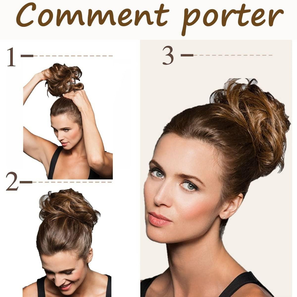 Пучок накладний JJstar Big Curly Wavy світло-коричневий штучний хвилястий 55г гумка шиньйон Київ - фото 2