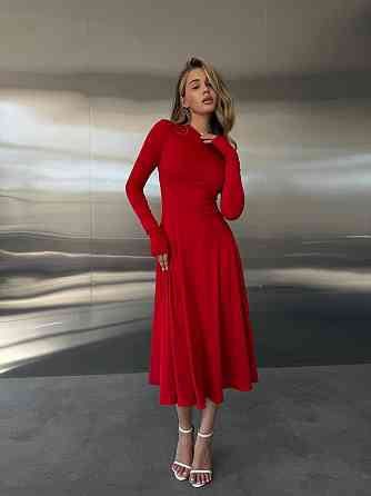 Женское стильное вечернее миди платье из микродайвинга Красный, 42/44 Одесса