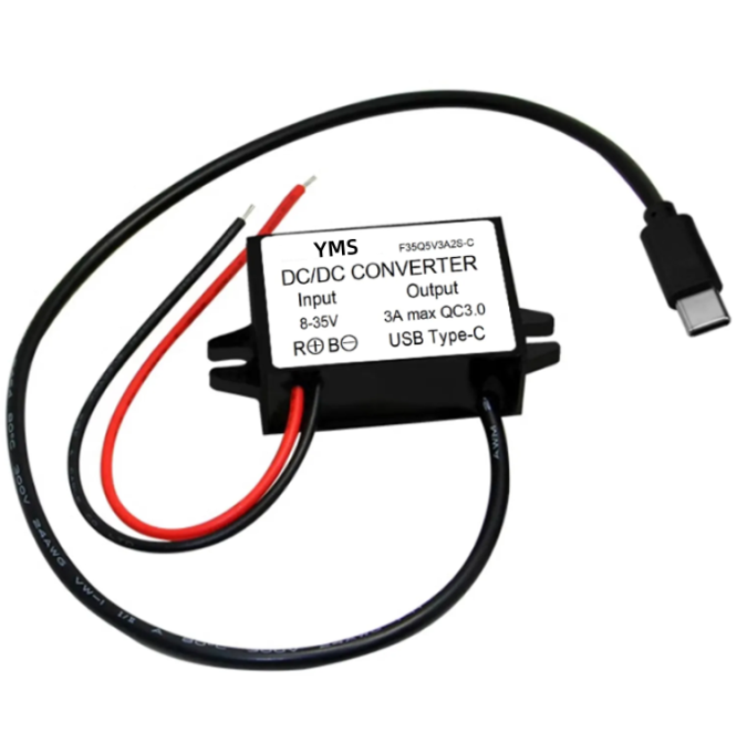 Автоадаптер 12В-5В 3А Type-C з прихованим кабелем Київ - фото 1