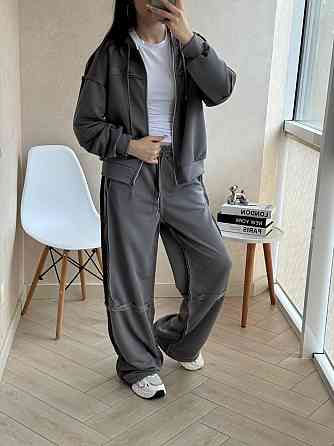 Женский оверсайз костюм двойка турецкая петля Графит Одесса