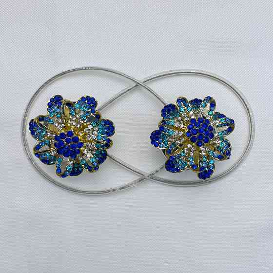 Магніти для штор та гардин "Flowers" набір 2 шт Синій з золотистим (81-199) Київ