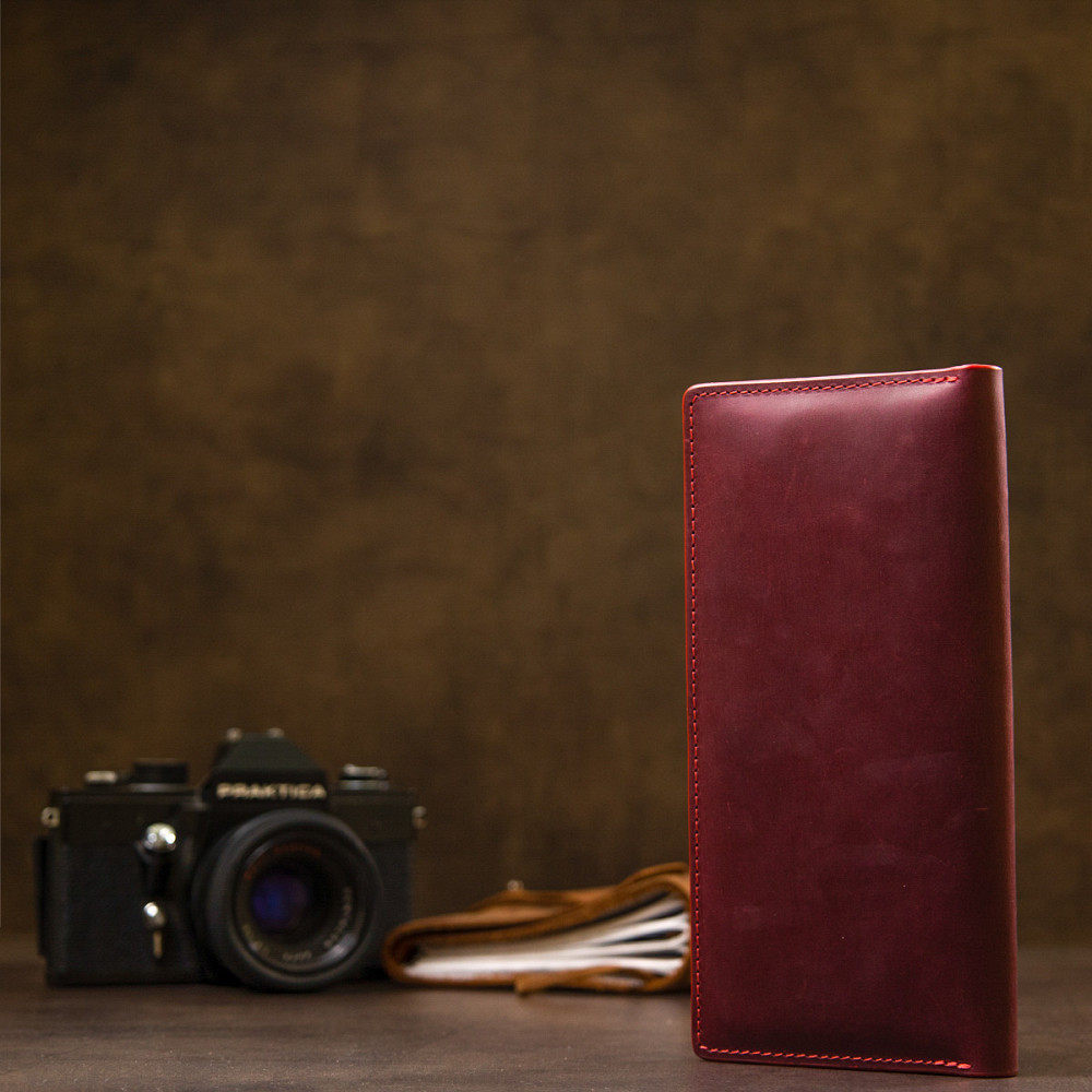 Кожаное винтажное портмоне GRANDE PELLE 11468 Бордовый Киев - изображение 9