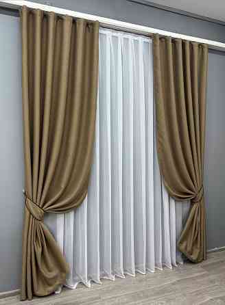 Комплект готовых штор VR-Textil Блэкаут двусторонний Eclipsе № 1795ш Миндальный 100х270 см 2 шт (31-837) Киев